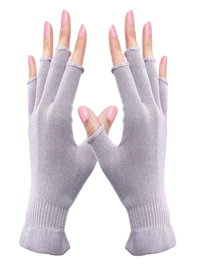 MIG4U Fingerless Moisturizing Gloves, Half Finger Touchscreen Beauty Glove for Eczema, SPA, Dry Hands, Skin Treatment, Summer Sun UV Protection, Pale Purple, 1 Pairs S/M - Image 1